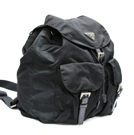 PRADA Triangle Logo Double Pocket Nylon Backpack Black