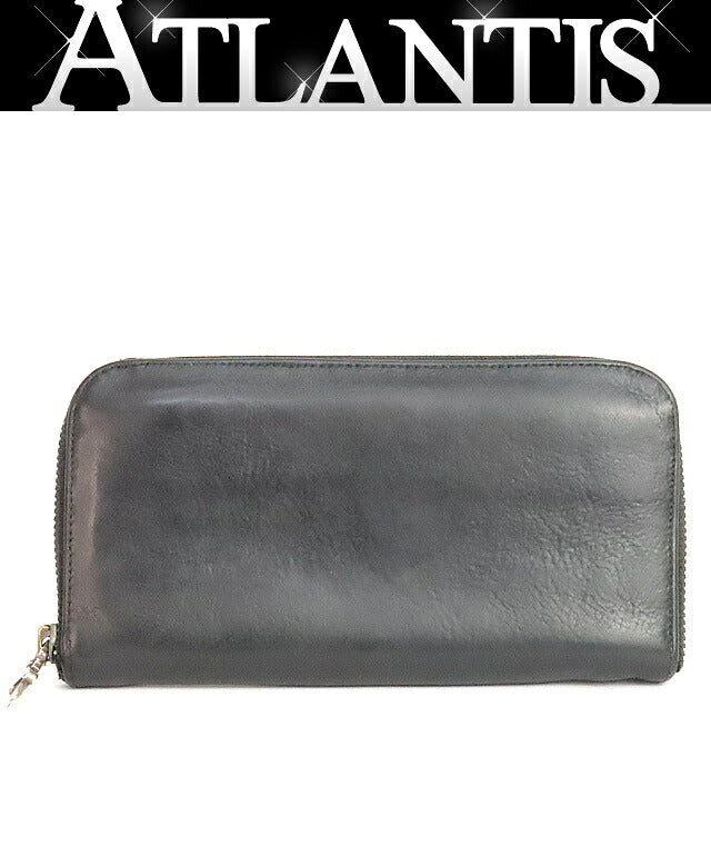 CHROME HEARTS REC ZIP Plain Round Zipper Long Wallet Black