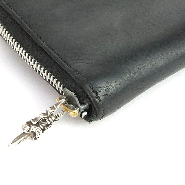 CHROME HEARTS REC ZIP Plain Round Zipper Long Wallet Black