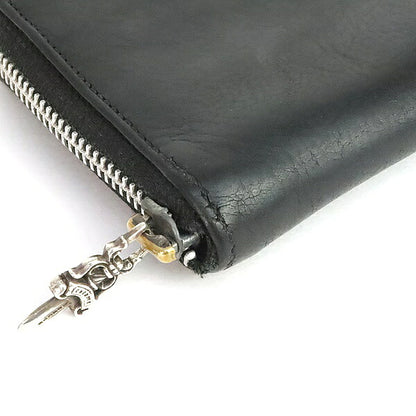 CHROME HEARTS REC ZIP Plain Round Zipper Long Wallet Black