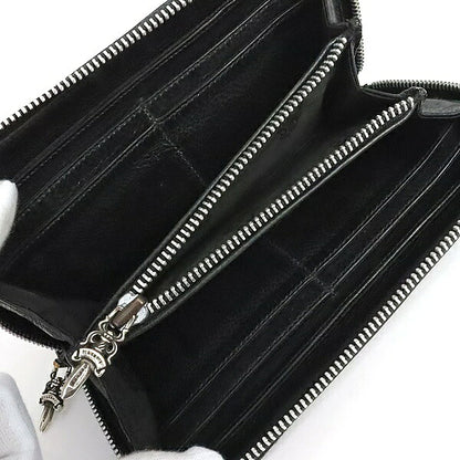 CHROME HEARTS REC ZIP Plain Round Zipper Long Wallet Black