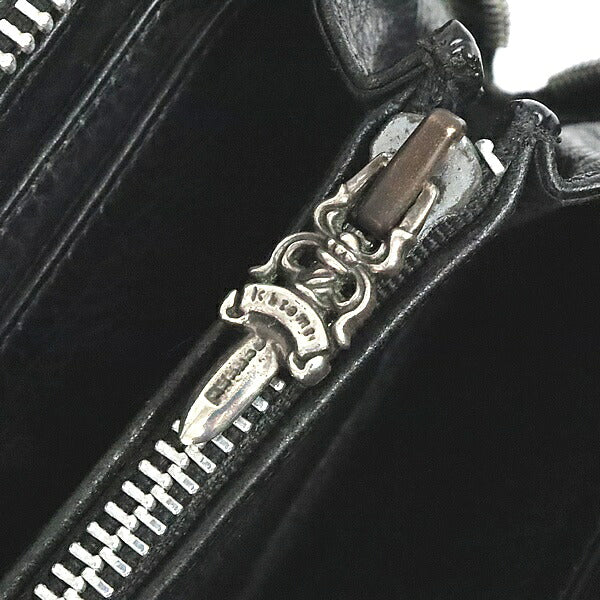 CHROME HEARTS REC ZIP Plain Round Zipper Long Wallet Black