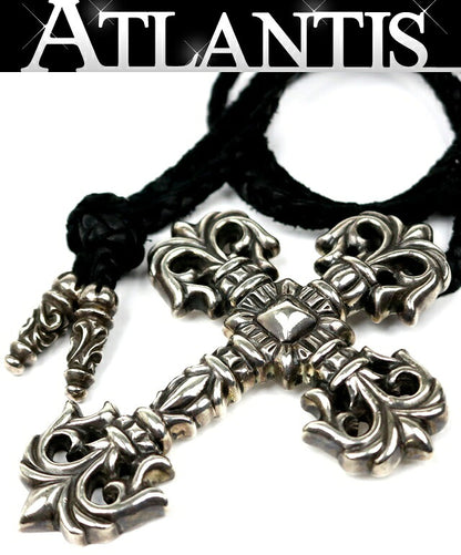 CHROME HEARTS Large Filigree Cross Leather Braid Necklace