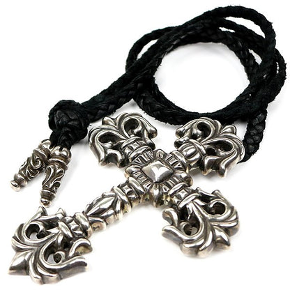 CHROME HEARTS Large Filigree Cross Leather Braid Necklace