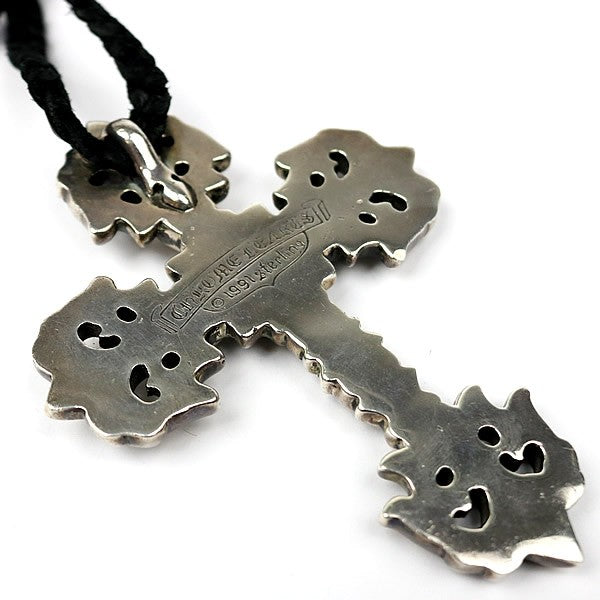 CHROME HEARTS Large Filigree Cross Leather Braid Necklace