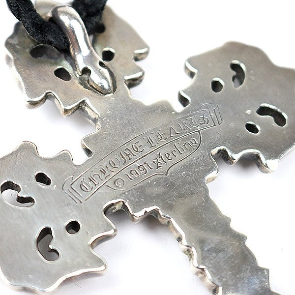 CHROME HEARTS Large Filigree Cross Leather Braid Necklace