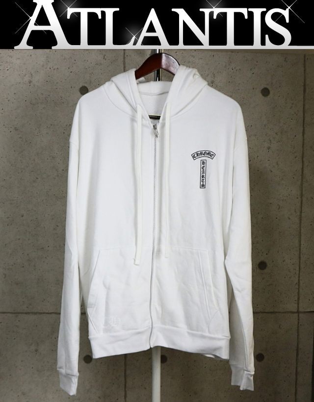 CHROME HEARTS Arch Logo T-Bar Zip Hoodie White Cotton Size L