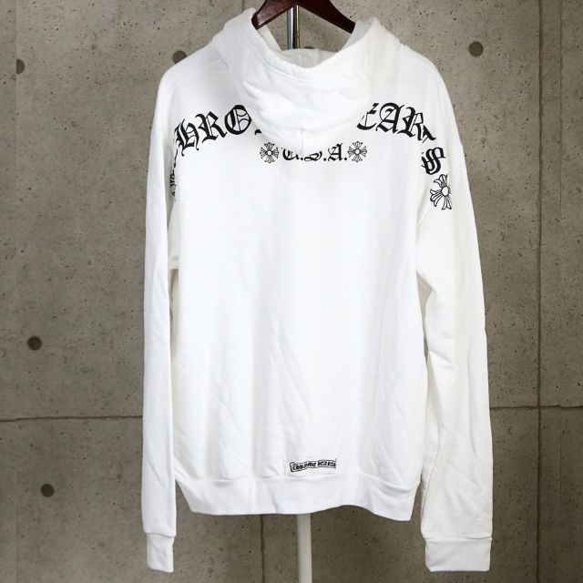 CHROME HEARTS Arch Logo T-Bar Zip Hoodie White Cotton Size L