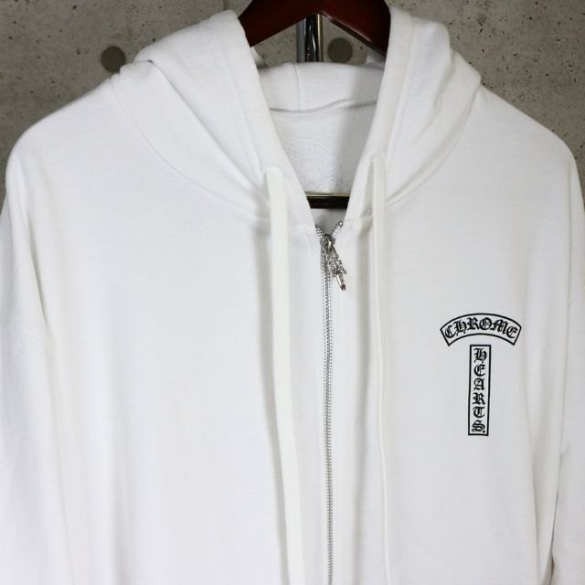 CHROME HEARTS Arch Logo T-Bar Zip Hoodie White Cotton Size L