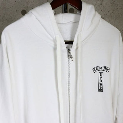 CHROME HEARTS Arch Logo T-Bar Zip Hoodie White Cotton Size L