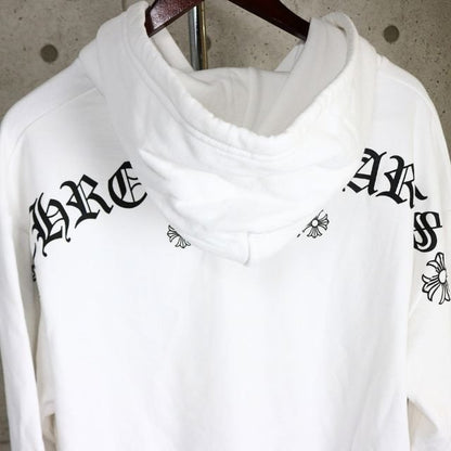CHROME HEARTS Arch Logo T-Bar Zip Hoodie White Cotton Size L