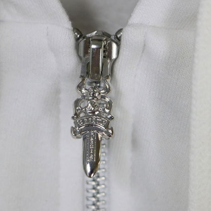 CHROME HEARTS Arch Logo T-Bar Zip Hoodie White Cotton Size L