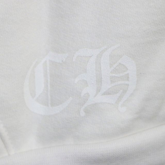 CHROME HEARTS Arch Logo T-Bar Zip Hoodie White Cotton Size L