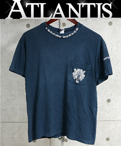 CHROME HEARTS Old Neck Logo Scroll Label T-Shirt Navy Size M