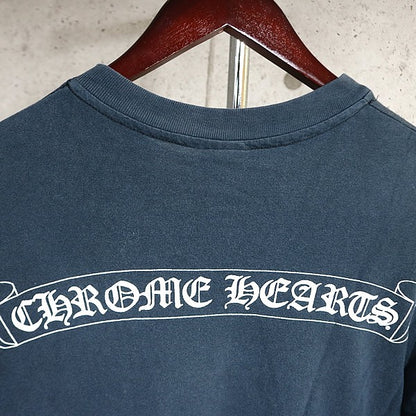 CHROME HEARTS Old Neck Logo Scroll Label T-Shirt Navy Size M
