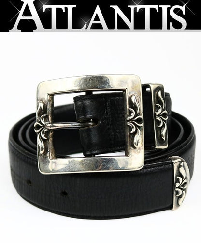 CHROME HEARTS 3PC OTJ Leather Belt Black SV925 Size 38