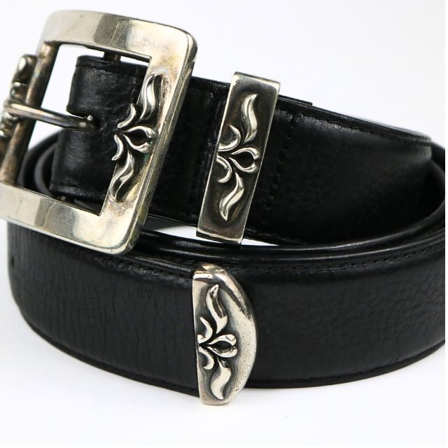 CHROME HEARTS 3PC OTJ Leather Belt Black SV925 Size 38