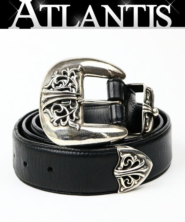 CHROME HEARTS 3PC Classic Leather Belt SV925 Size 38