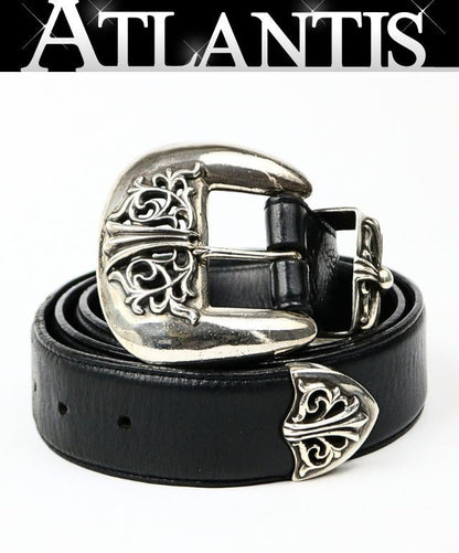 CHROME HEARTS 3PC Classic Leather Belt SV925 Size 38