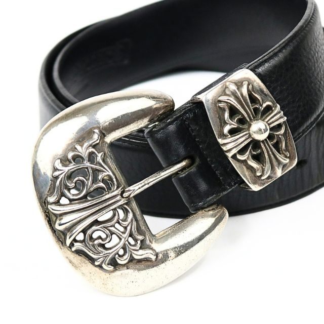 CHROME HEARTS 3PC Classic Leather Belt SV925 Size 38
