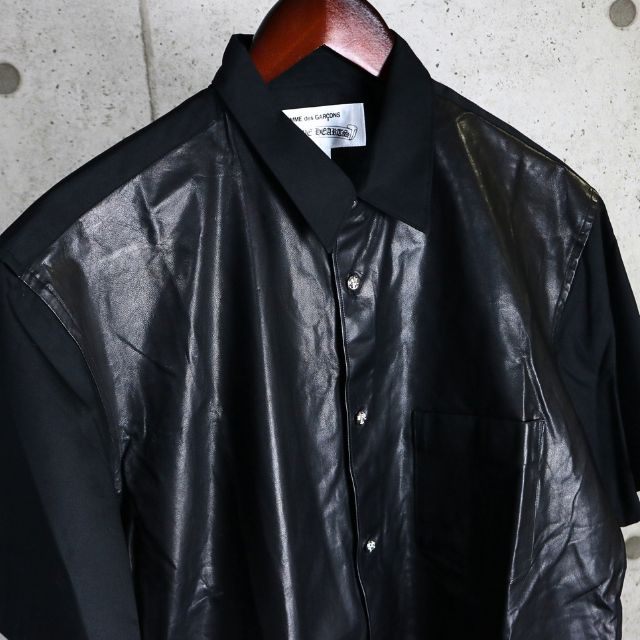 CHROME HEARTS x CDG Leather Panel Short Sleeve Shirt Size L