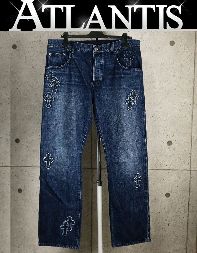 CHROME HEARTS Blue Cross Patch Denim Jeans Size 38