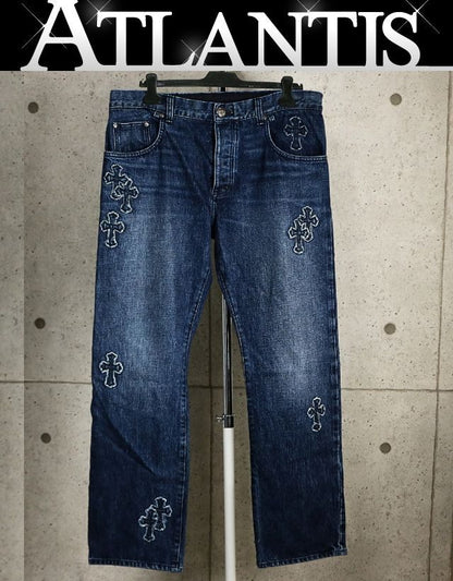 CHROME HEARTS Blue Cross Patch Denim Jeans Size 38