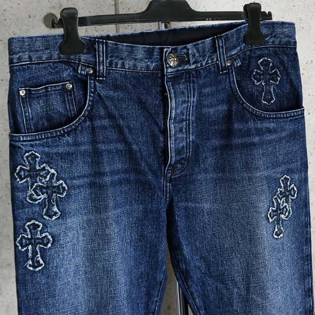 CHROME HEARTS Blue Cross Patch Denim Jeans Size 38