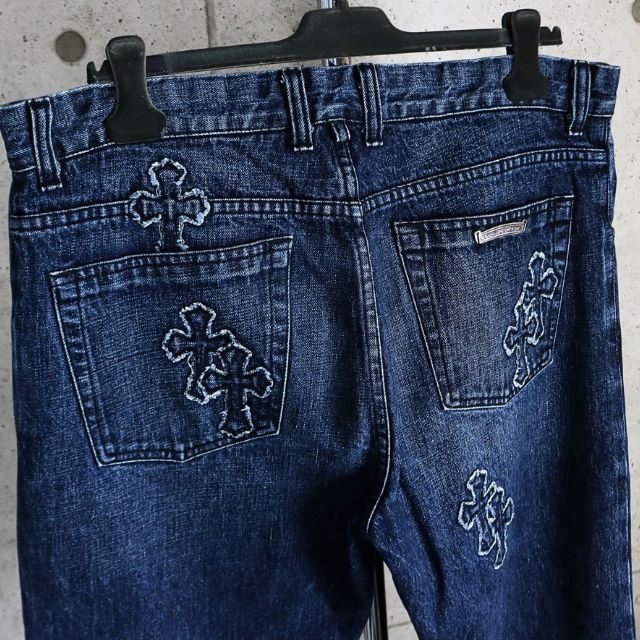 CHROME HEARTS Blue Cross Patch Denim Jeans Size 38