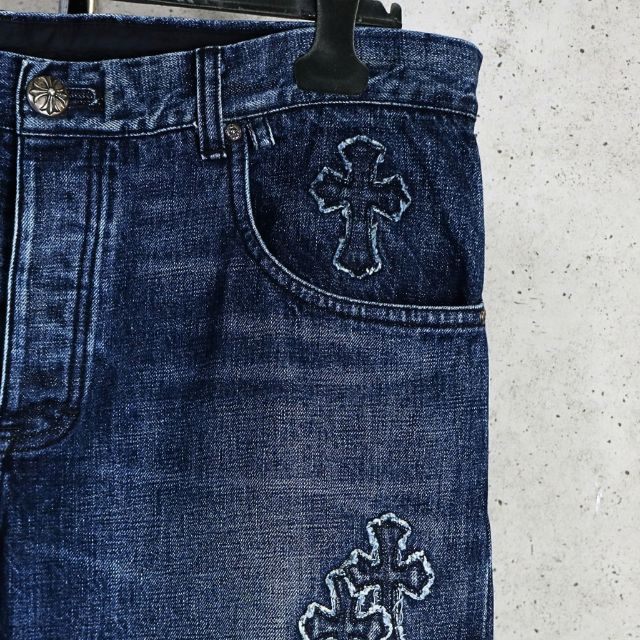 CHROME HEARTS Blue Cross Patch Denim Jeans Size 38