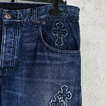 CHROME HEARTS Blue Cross Patch Denim Jeans Size 38