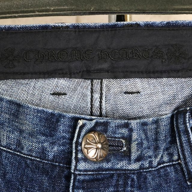 CHROME HEARTS Blue Cross Patch Denim Jeans Size 38