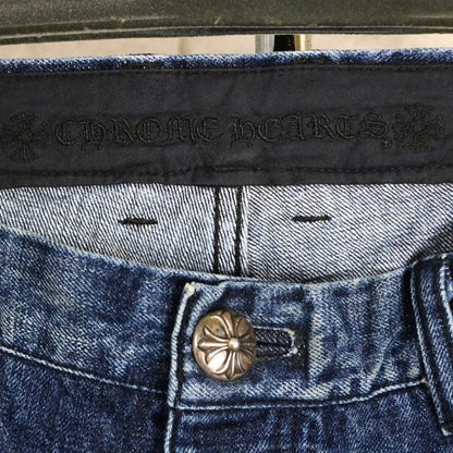 CHROME HEARTS Blue Cross Patch Denim Jeans Size 38
