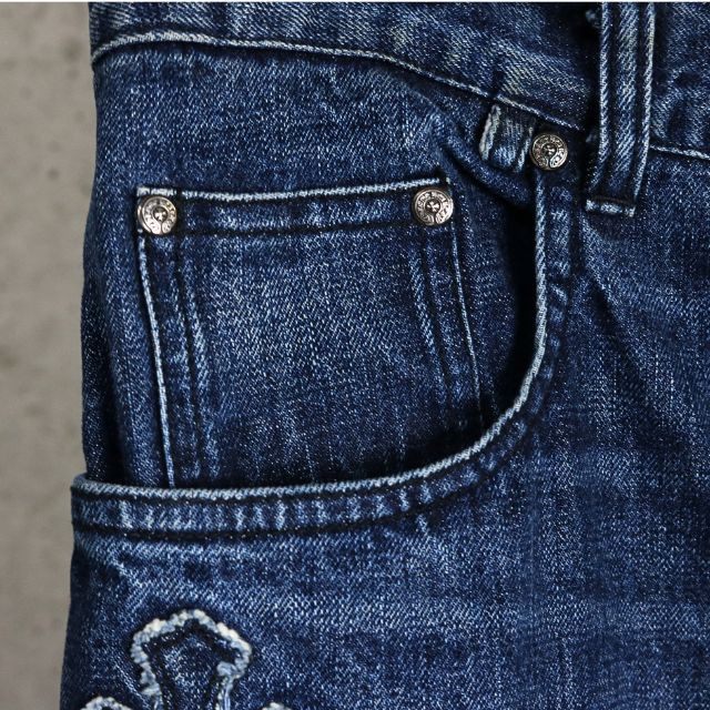CHROME HEARTS Blue Cross Patch Denim Jeans Size 38