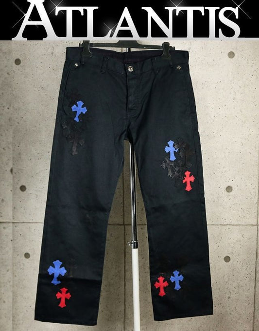 CHROME HEARTS Black Multi Cross Patch Chino Pants Size 36