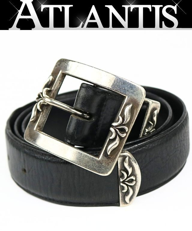 CHROME HEARTS 3PC OTJ Leather Belt Black SV925 Size 36