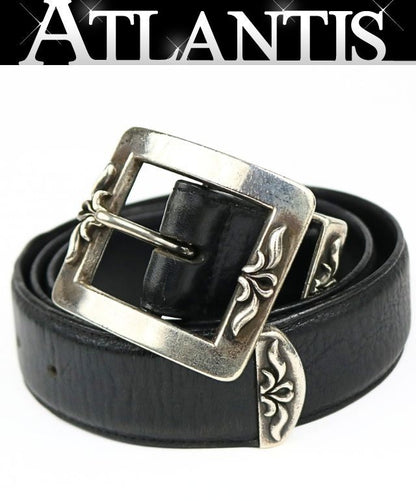 CHROME HEARTS 3PC OTJ Leather Belt Black SV925 Size 36
