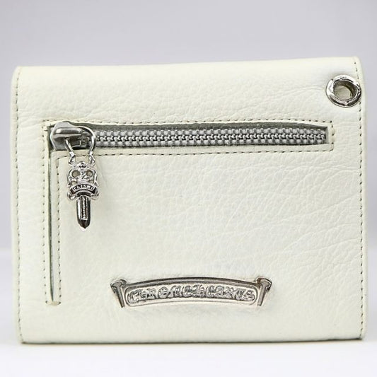 CHROME HEARTS Cross Button Mini Wave Wallet White Lthr SV925