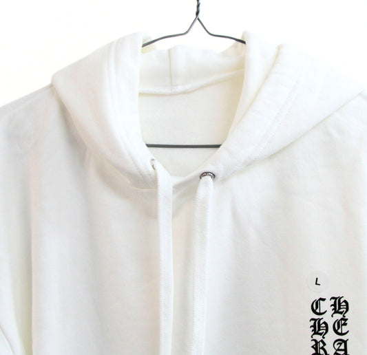 CHROME HEARTS Old English Vertical Logo Hoodie White Size L