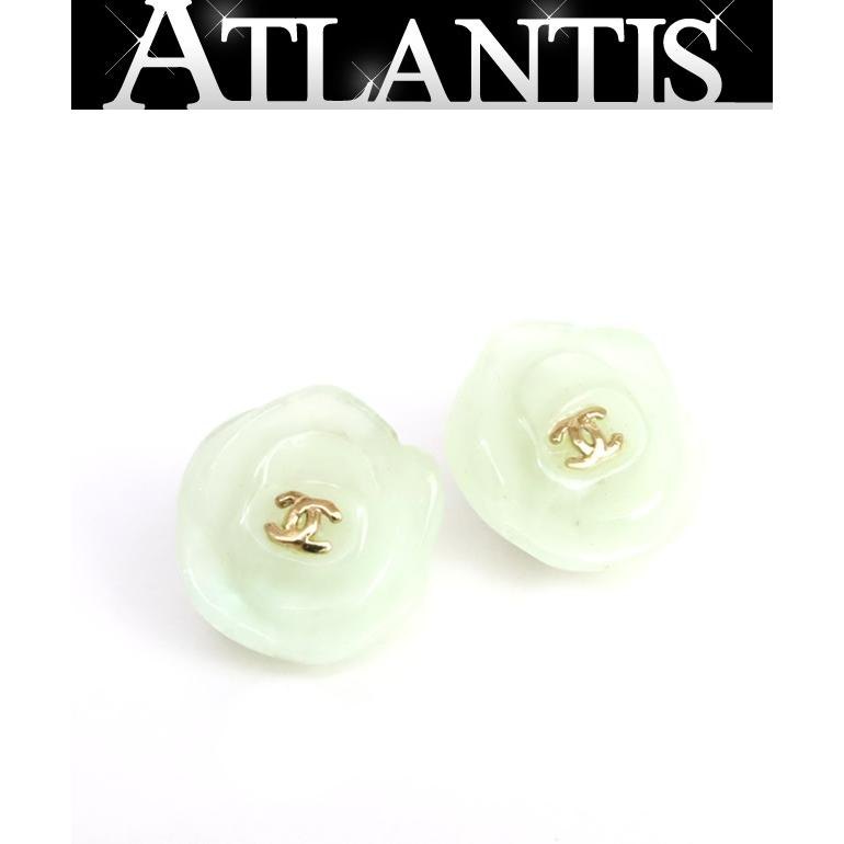 CHANEL Camellia Coco Mark Green Earrings