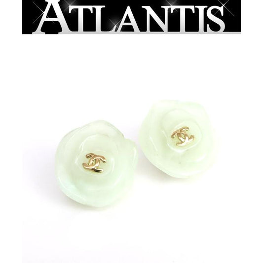 CHANEL Camellia Coco Mark Green Earrings