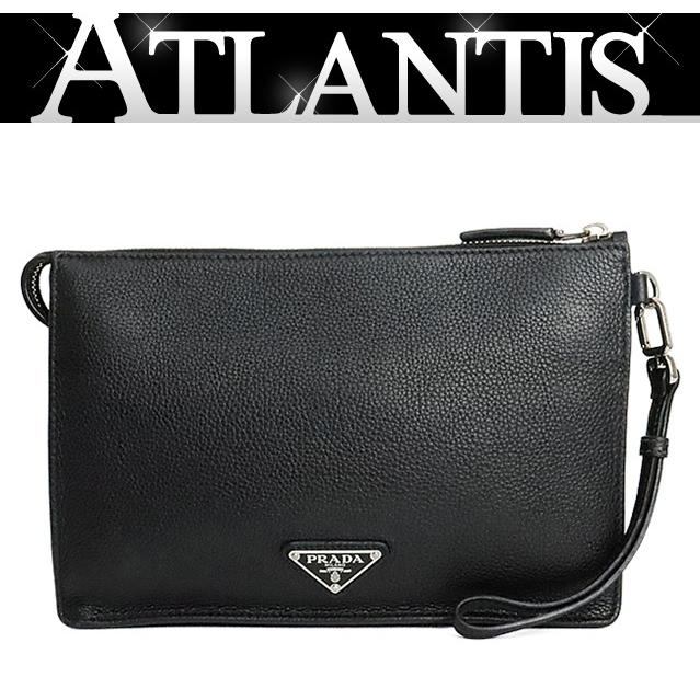 PRADA Triangle Logo Leather Bag Black