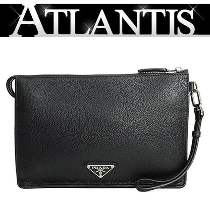 PRADA Triangle Logo Leather Bag Black