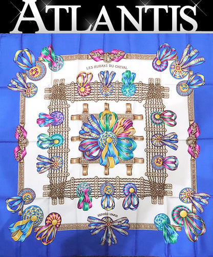 HERMES Carre 90 Les Rubans du Scarf Blue