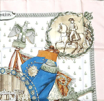 HERMES Carre 90 Napoleon Silk Scarf Pink
