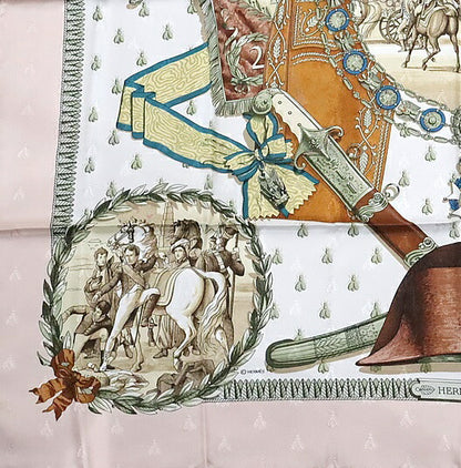 HERMES Carre 90 Napoleon Silk Scarf Pink