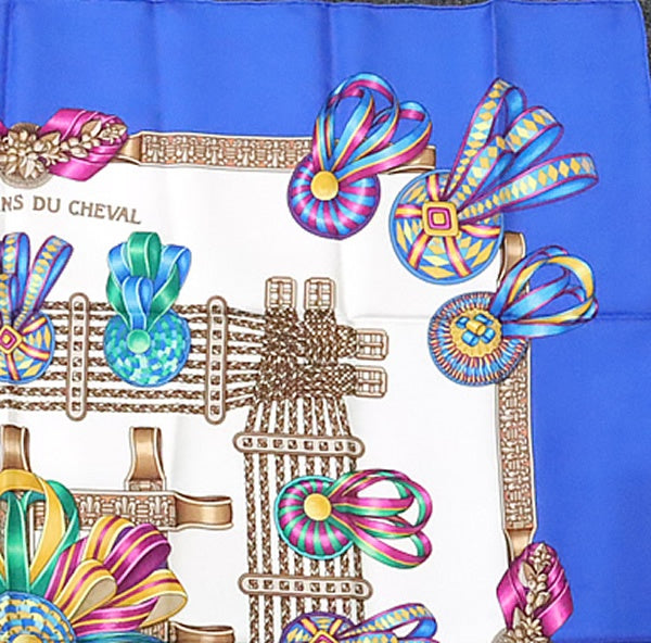 HERMES Carre 90 Les Rubans du Scarf Blue