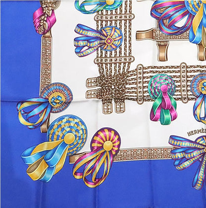 HERMES Carre 90 Les Rubans du Scarf Blue
