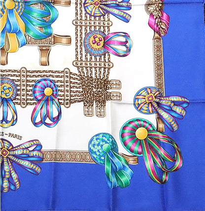 HERMES Carre 90 Les Rubans du Scarf Blue