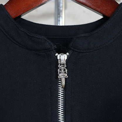 CHROME HEARTS Double Zip Short Sleeve Hoodie Black Size M